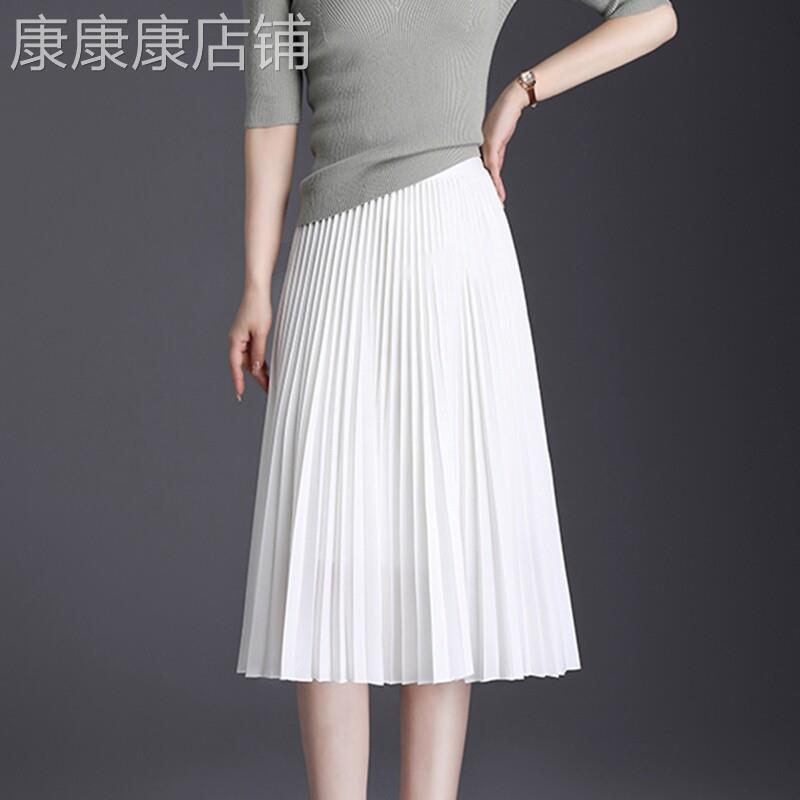雪纺半身裙女夏小个子2025新款高腰a字裙春秋中长款白色显瘦百褶
