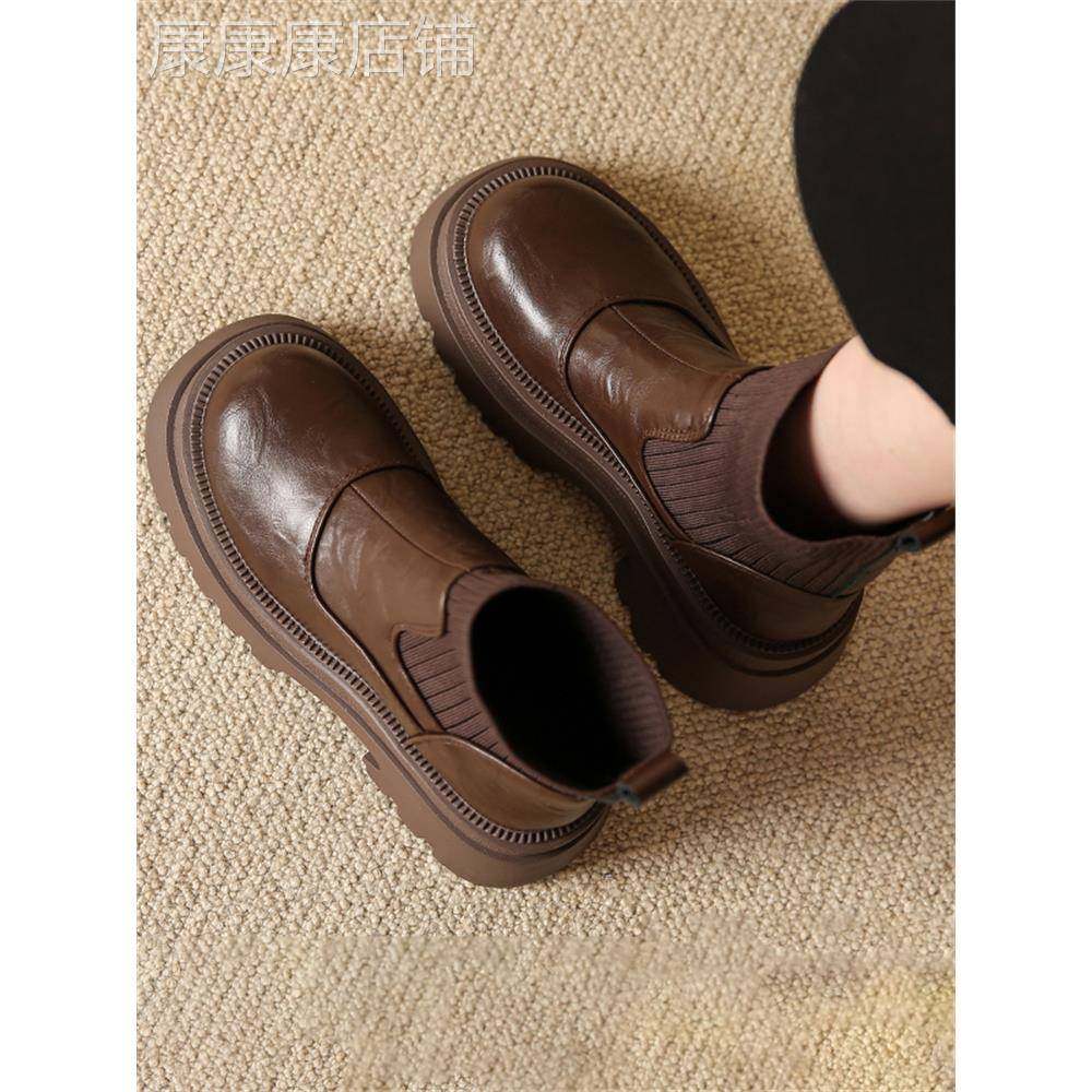 香港英伦风增高厚底马丁靴女款2025冬季新款棕色靴子超火爆款短靴