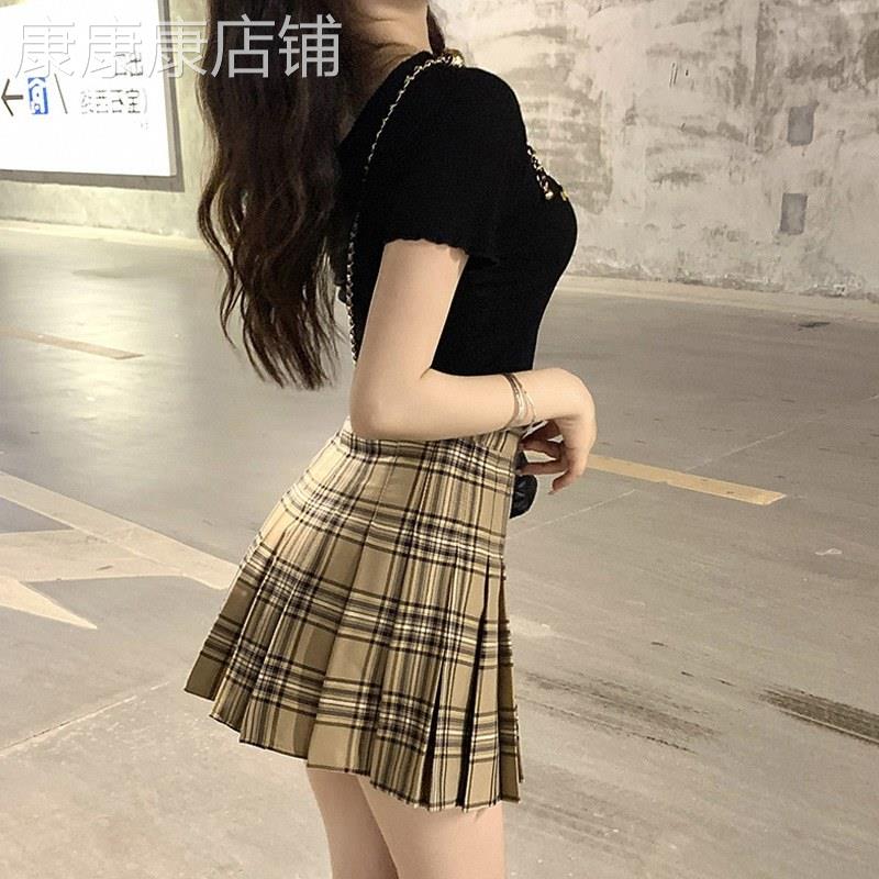 格子百褶裙半身裙女装夏季2026欧货高腰小个子JK裙显瘦a字短裙裤