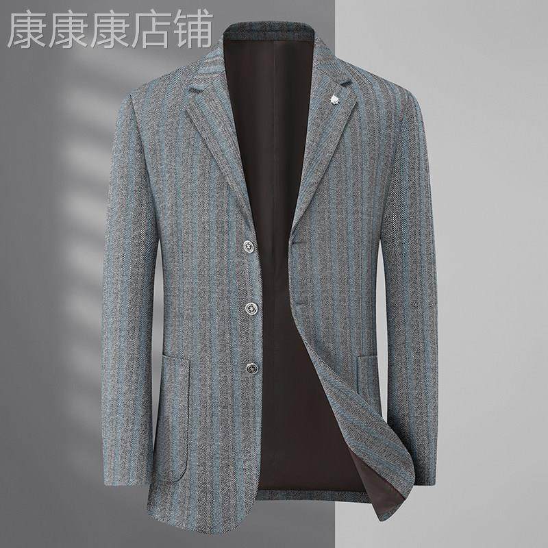 秋冬大码男装条纹西服商务休闲外套加肥加大码宽松高级感西装上衣