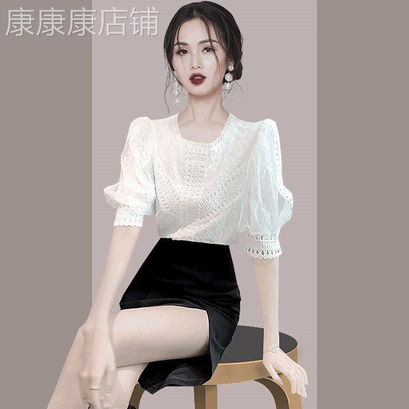 白色雪纺衫女2026新款夏季宽松显瘦半袖小衫时尚洋派镂空蕾丝上衣