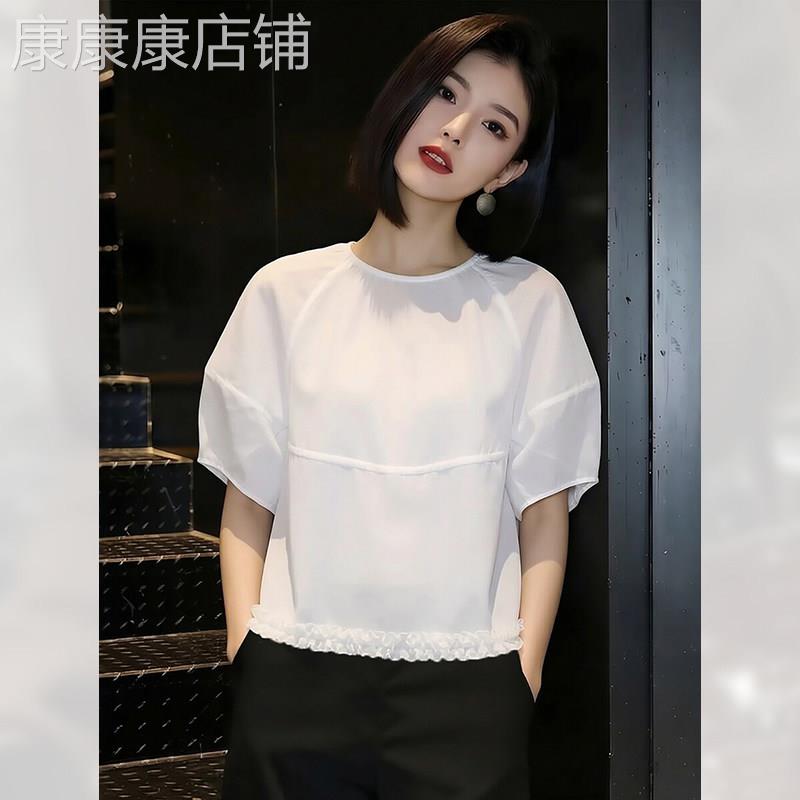 简约套头白色五分袖衬衫女夏季2026年新款时尚小众短袖高级感衬衫