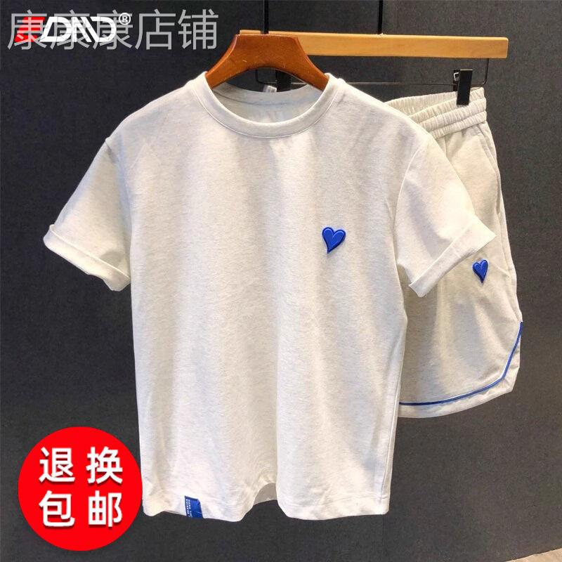 冰丝休闲运动套装男士夏季薄款2026年新款短袖潮牌短裤两件套男款