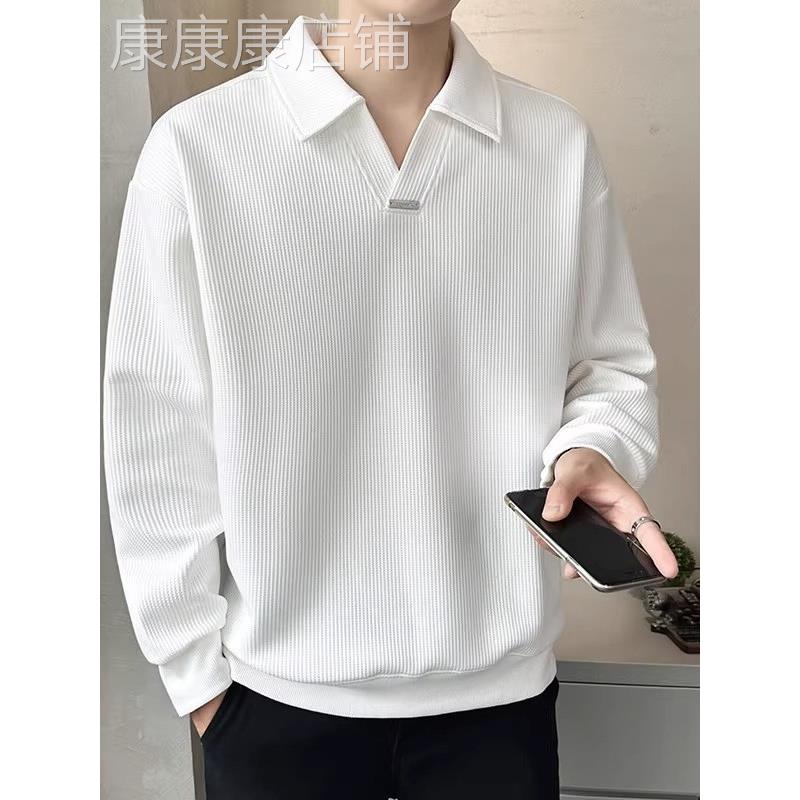 ZaSaFran~潮流时尚简约百搭v领卫衣男翻领打底衫休闲剪刀领POLO衫