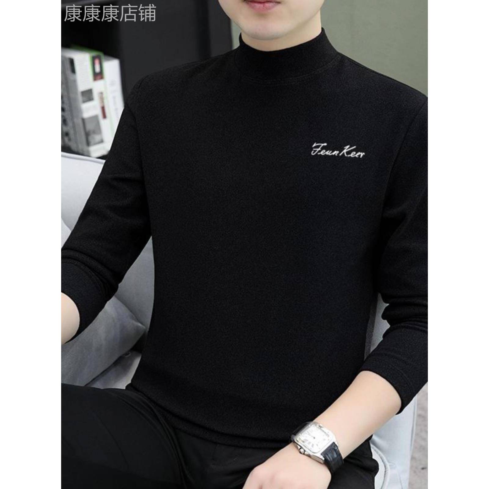 男装德绒打底衫秋冬季新款中年男保暖内衣半高领加厚内搭长袖t恤