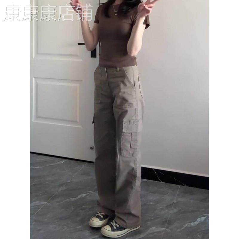美式复古工装裤女款秋季2026新款酷飒风小个子窄版直筒阔腿牛仔裤