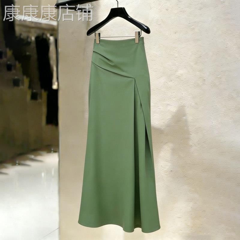 绿色鱼尾半身裙女2026夏季新款高腰通勤遮肉显瘦垂感时尚包臀裙