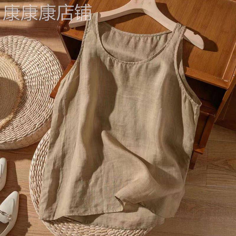 棉麻吊带背心女夏季薄款2025新款外穿宽松无袖t恤内搭打底衫上衣