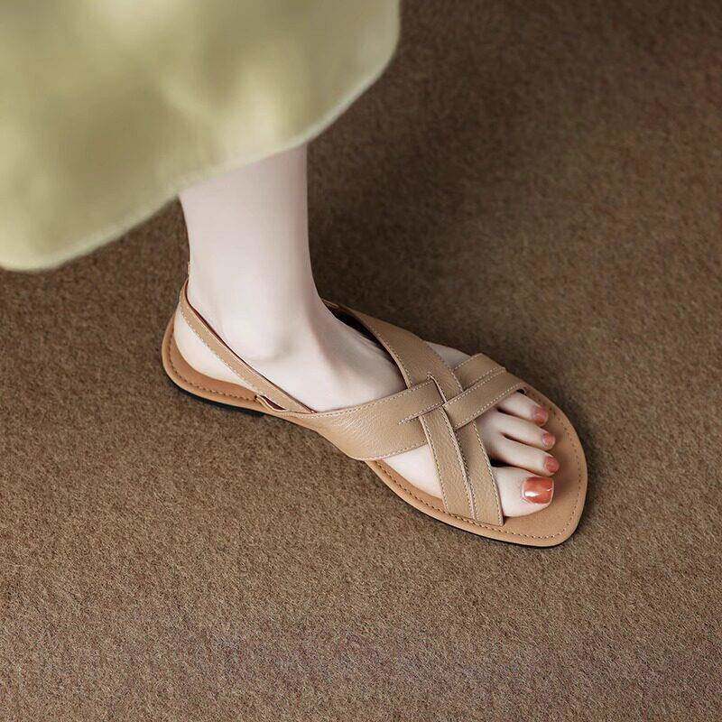 香港真皮软底凉鞋女夏2026新款外穿百搭绝美不累脚罗马超软平底鞋