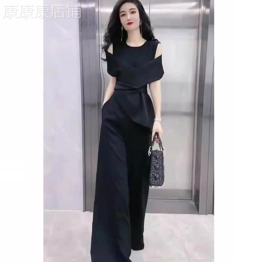 高端时尚气质名媛连身裤女夏季新款欧货修身显瘦高腰阔腿连身裤子