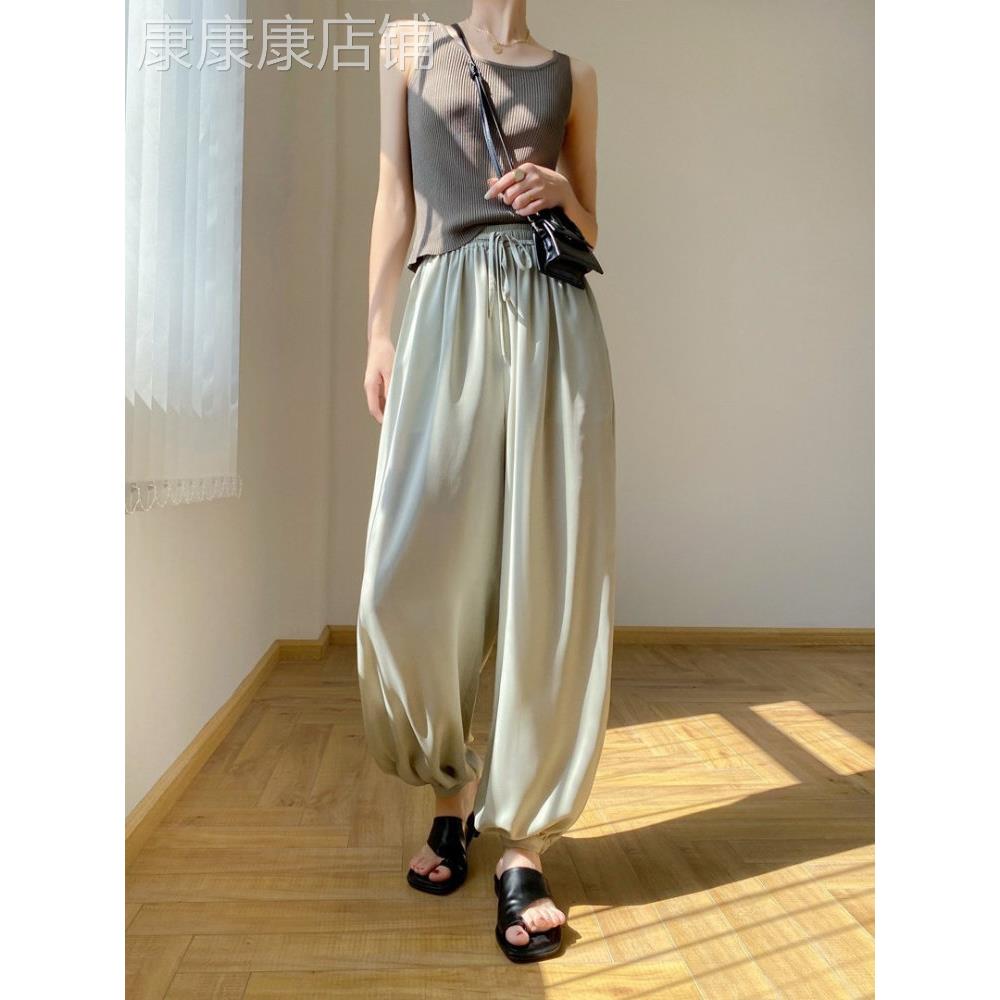 缎面束脚防晒裤女2025夏季薄款宽松显瘦抽绳凉凉裤垂感休闲灯笼裤