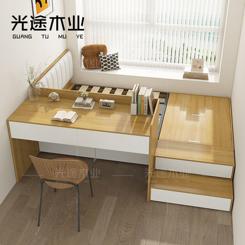 定制兔宝宝书桌一体床小户型榻榻米儿童高箱单双人组合储物隔断床