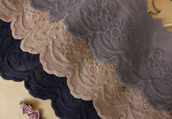 藏蓝/卡其/灰色纯棉布棉线网纱刺绣裙摆衣服边蕾丝花边辅料宽12cm|ruв категории домашний ткань, швейная diy материалов, инструментов и готовой продукции, швейная diy аксессуары/аксессуары/аксессуары, кружева - от Buy2taobao.com для оказания профессиональной услуги покупки агента Taobao