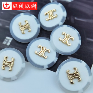 金属圆半透双拼CC手缝纽扣大衣开衫 饰扣 外套风衣前襟扣牛仔裤 裙装