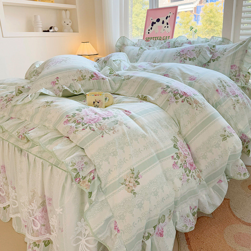 田园小碎花公主风被套四件套纯棉全棉韩式蕾丝床裙1.8m米床罩床品
