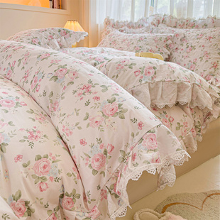 全棉韩式公主风田园小碎花被套纯棉夹棉床笠四件套床上用品新款三