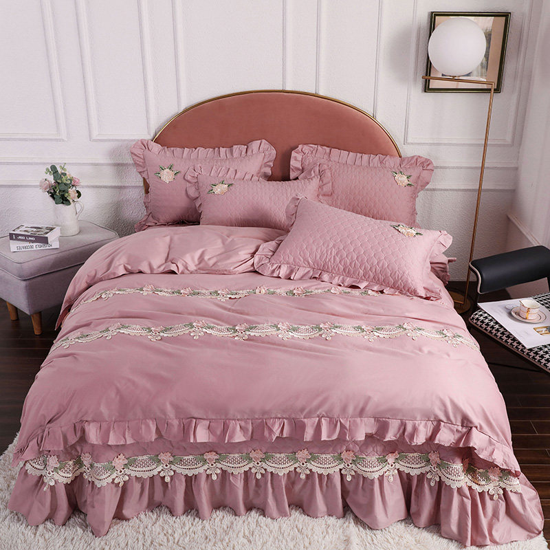 韩式花边蕾丝公主风床盖四件套床单夹棉全棉纯棉1.5/1.8m双人床品