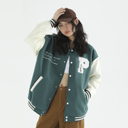 PCMY fearless with the same letter baseball uniform American retro tide brand jacket casual loose stitching stand collar jacket