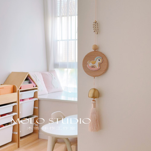 手作木质可爱木马铃铛挂件