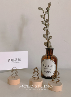 木落 原创小众原木便签夹ins风桌面装饰摆件可爱创意木头卡片夹子