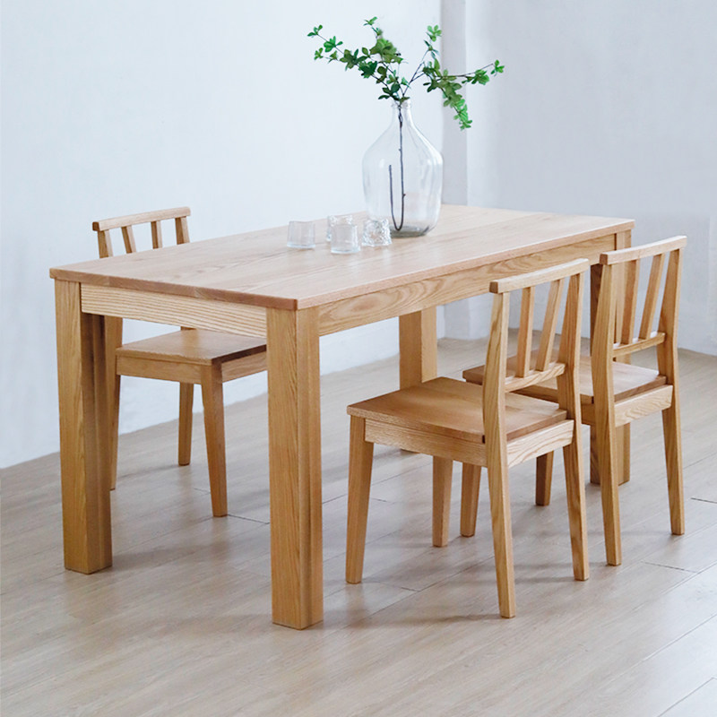 全实木原木餐桌长方形桌粗腿北欧