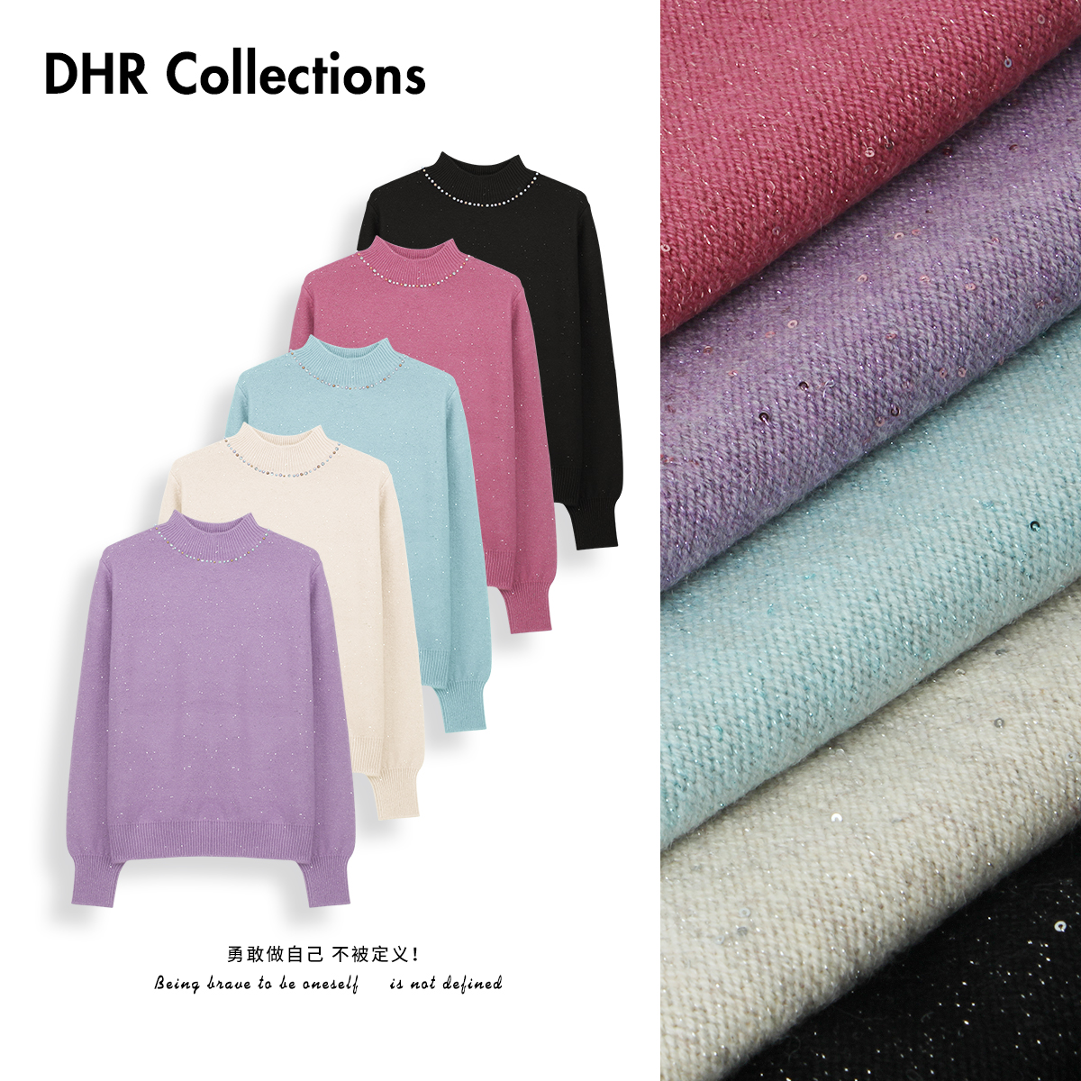 豆豆10【领口珠珠】绵羊毛套头半高领毛衣厚款针织衫-5312725DM