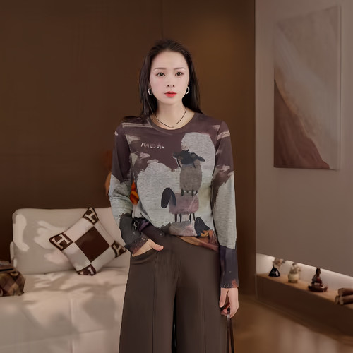 豆豆DA【小绵羊】秋季新款圆领显瘦T恤百搭女打底长袖-26QT9959
