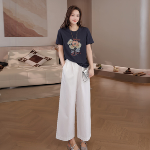 豆豆 小雏菊t恤莱赛尔天丝亚麻夏季新款百搭短袖上衣女-26XT6070