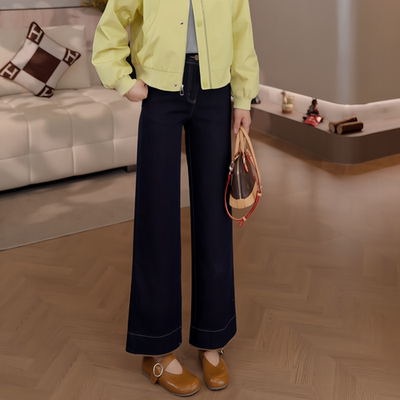 豆豆DA【翩然阔步】简约直筒牛仔阔腿裤中高腰显瘦长裤-26CK86007