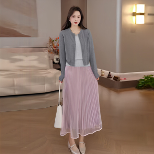 豆豆春夏季新款半身裙女中长款百褶网纱A字裙显瘦长裙-26CQ5997