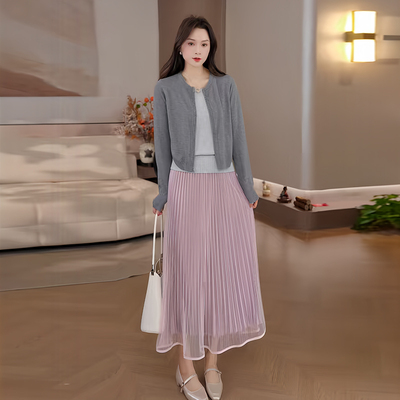 豆豆春夏季新款半身裙女中长款百褶网纱A字裙显瘦长裙-26CQ5997