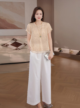 豆豆 人丝重工刺绣减龄衬衫女米杏色上衣中式短袖小衫-26XT6780
