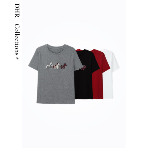 豆豆DE【3只小马】创意趣味风修身显瘦圆领短袖T恤女-26CT8986