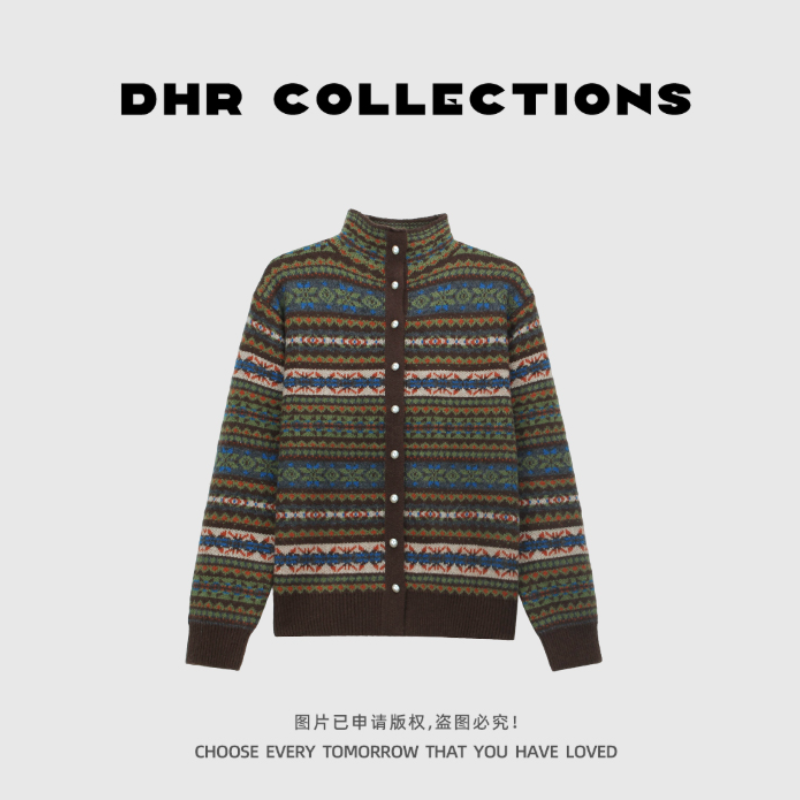 豆豆11【费尔岛针织开衫】绵羊毛+兔毛复古条纹针织衫-5876325DM