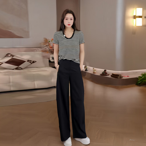 豆豆DE【鹅蛋领条纹T】2026春夏季休闲显瘦正肩短袖T恤-26CT129