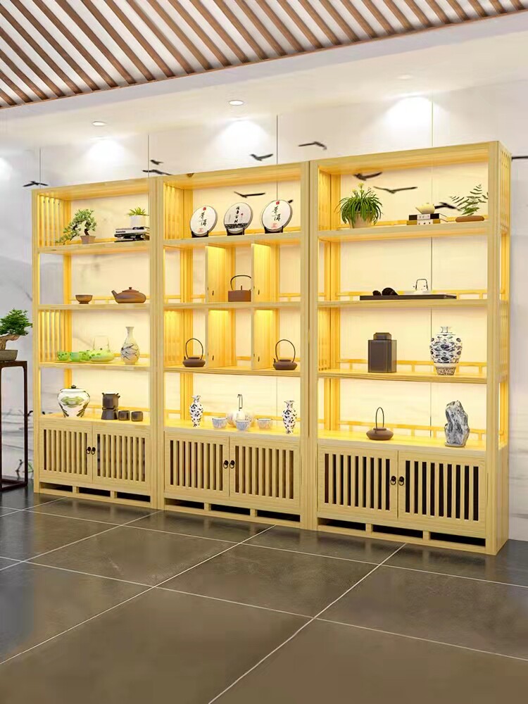 茶叶柜复古实木展示架品古董展柜玉器置物架收纳产柜茶子叶展示柜