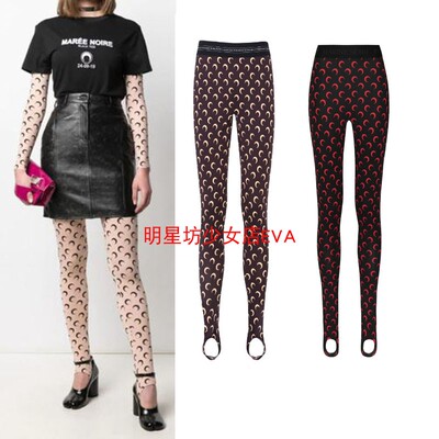 月亮个性印花打底裤9分踩脚