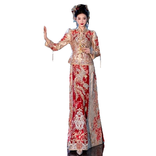 重工香槟色秀禾服新款新娘结婚中式婚服龙凤褂嫁衣秀和服马来褂