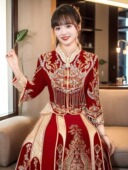 大码 缎面秀禾服重工新款 新娘结婚嫁衣小个子出嫁婚服中式 孕妇丝绒