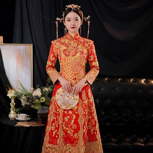 显瘦奢华重工中式 薄款 秀和服 夏季 重工香槟色秀禾服新娘结婚新款