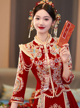 重工秀禾服新娘婚服结婚中式嫁衣高级新款缎面大码龙凤褂秀和丝绒