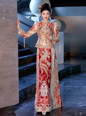 重工香槟色秀禾服新款新娘结婚中式婚服龙凤褂嫁衣秀和服马来褂