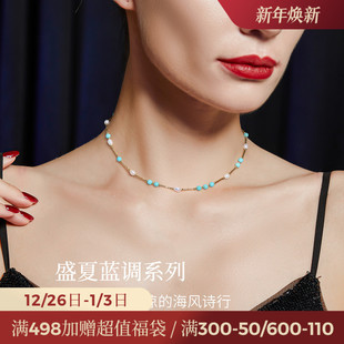 JAY适合夏天戴 高级choker颈链 项链绿松石珍珠锁骨链女2025新款