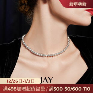 JAY清冷感灰色仿珍珠项链轻奢小众法式 颈链礼物 锁骨链女2024新款
