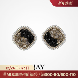 JAY几何黑色耳钉女2024新款 小众独特耳饰高级感轻奢气质复古耳环