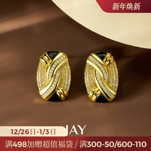 JAY优雅复古金色耳环夸张中古风耳饰女高级感小众独特耳钉新款