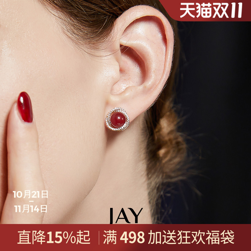 JAY复古红色耳钉显白耳环