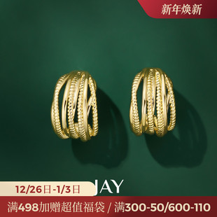 JAY金色几何耳环高级感轻奢气质耳钉女小众设计感复古耳饰新款
