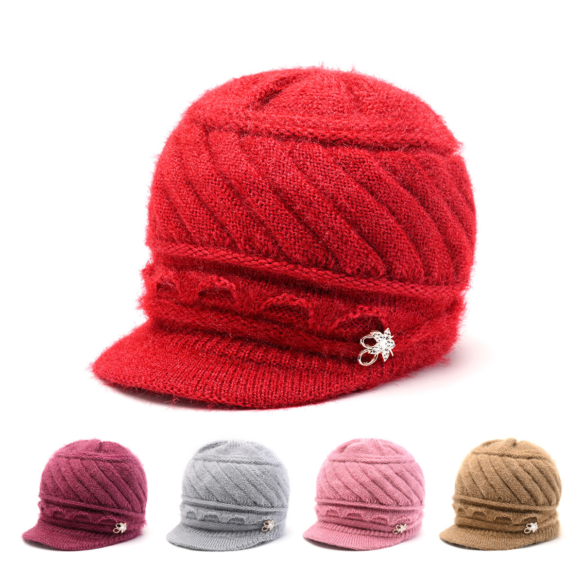 帽子冬季中老年妈妈针织帽户外防寒加绒厚保暖女老太太鸭舌毛线帽