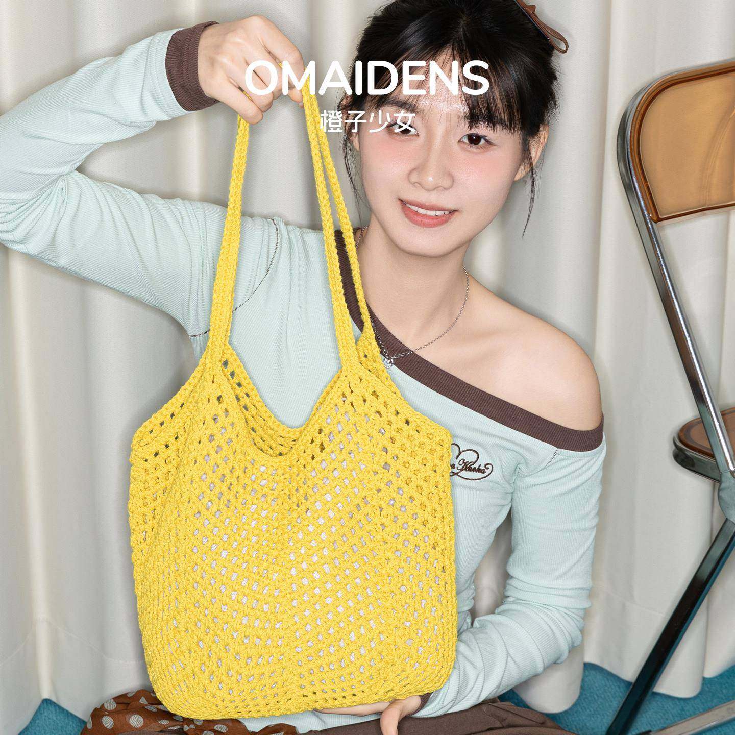 【日本购】沙滩编织包女大容量度假风针织包百搭单肩托特包黄色包,箱包皮具/热销女包/男包,通用款女包,淘宝优惠券,粉丝福利购,淘宝优惠卷